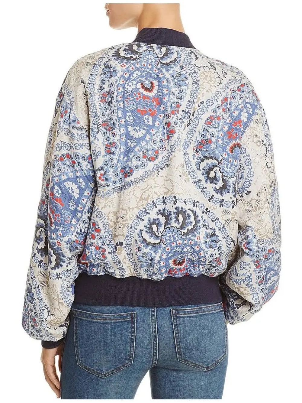 Free People Daytrip Paisley Bomber Jacket, full-zip quilted oversized - Picture 2 of 11